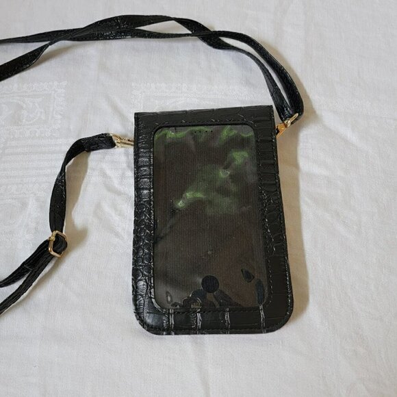 Black Vegan Leather Cell Phone Crossbody Sling - Picture 2 of 7